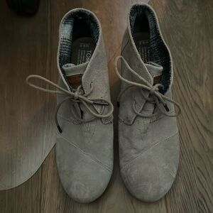 Suede toms- taupe- Kala chukka wedge ankle bootie
